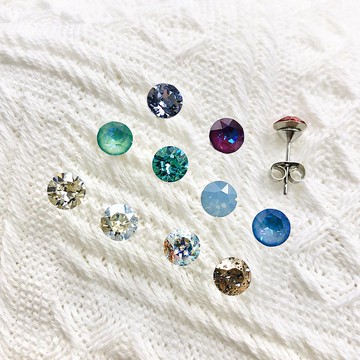 生日禮物/送禮【白/冷色調圓鑽】醫療鋼單鑽耳針|水晶 水鑽耳環