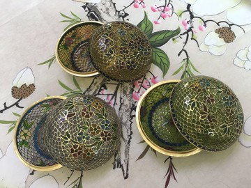 老廠庫存老貨 純手工銅胎脫胎景泰藍粉盒首飾盒 特色禮品擺件