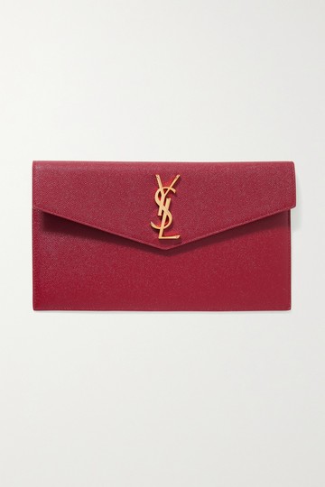 SAINT LAURENT - Uptown Textured-leather Pouch - Claret - one size