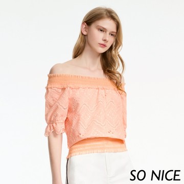 SONICE【特惠】甜美繡花一字領上衣｜都會時尚女裝【75331038】