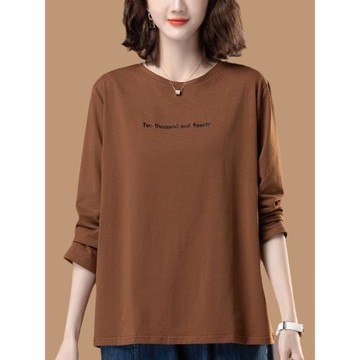 純棉長袖t恤女大碼中年媽媽寬松休閑遮肚上衣胖mm春秋打底衫外穿