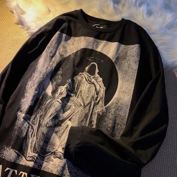 純棉圓領衛衣男秋冬季圣母與死神印花高街嘻哈情侶青少年寬松上衣