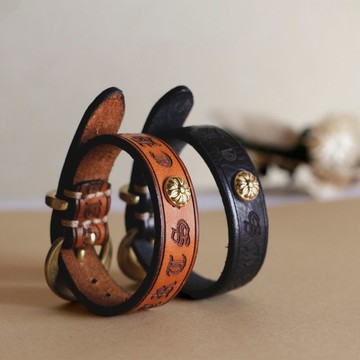 厚實植鞣真皮皮革手鍊 戒指 黃銅 可調節