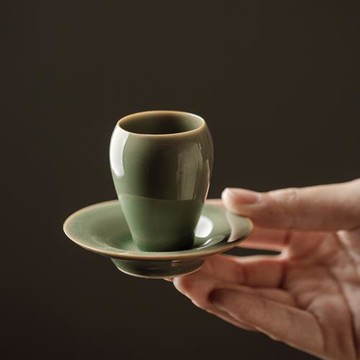 中式復古越窯梅子青瓷聞香套杯功夫茶具茶杯品茗杯杯墊茶托聚香杯