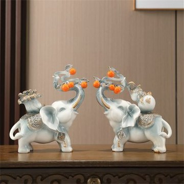 中式大象擺件一對 高檔電視櫃擺設 玄關裝飾品 喬遷新居禮品
