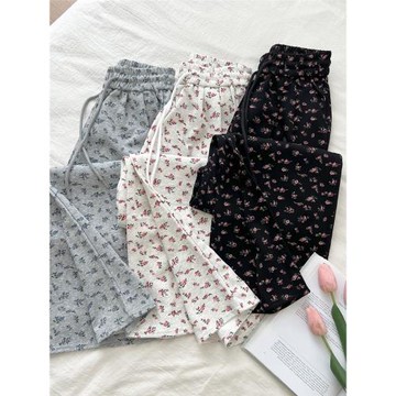 RENA美式高街松緊腰碎花闊腿休閑褲寬松顯瘦直筒垂感拖地運動長褲