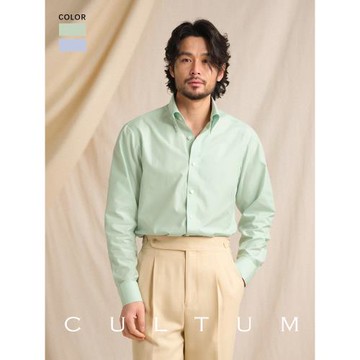 (免運)【棉莫代爾 免燙抗皺】CULTUM意式大尖紐扣領長袖襯衫男休閑襯衣