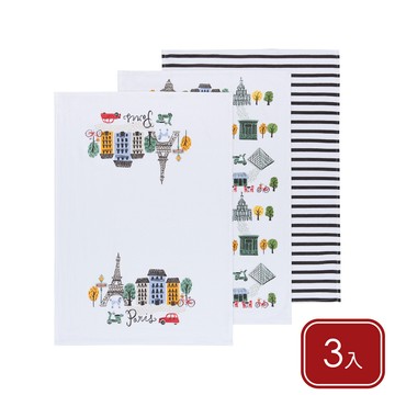 NOW 美國 純棉擦拭布3入(巴黎街景76x51cm) / 廚房抹布 清潔布 擦拭布 茶巾