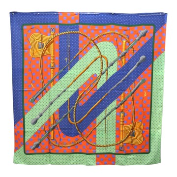 HERMES 愛馬仕 橘/藍/綠色 羊絨 絲綢 Clic Clac Double Face 絲巾 圍巾 140 【二手名牌BRAND OFF】