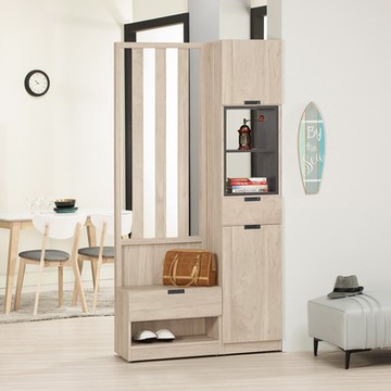 Boden-奧拉3.4尺二門二抽屏風高鞋櫃/開放式玄關收納櫃/隔間置物展示櫃-座鞋櫃款-101x38x196cm