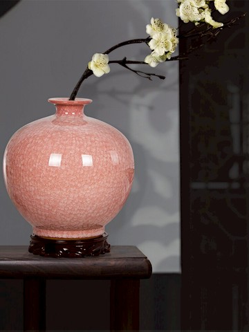 景德鎮石榴瓶陶瓷器粉色花瓶插花新中式客廳家居電視柜裝飾品擺件