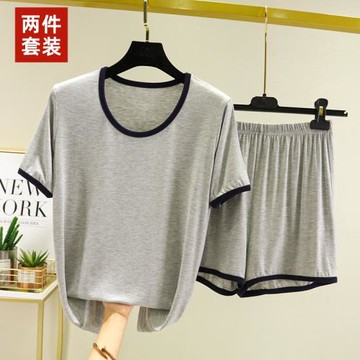夏季莫代爾睡衣套裝女寬松薄款家居服短袖T恤大碼短褲外穿兩件套