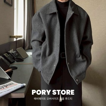 【PORY STORE】韓系格雷毛呢短版外套 立領 翻領 外套 保暖 實拍 百搭 長袖 冬天外套