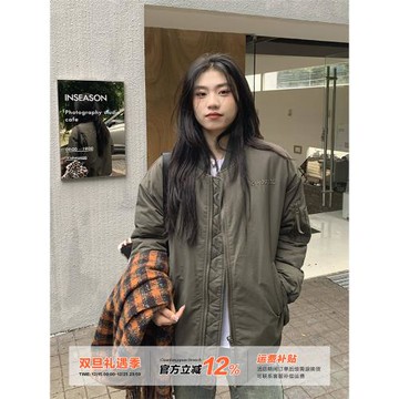 橘子樹在哪兒美式簡約飛行服外套女秋季復古bf中性風軍綠棒球夾克