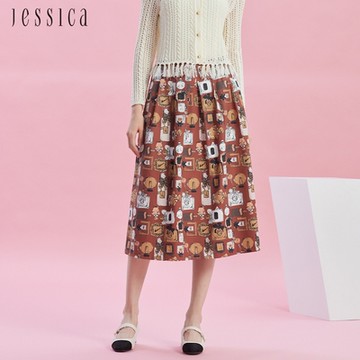 JESSICA - 寬鬆香水瓶印花折邊百搭半裙G42103