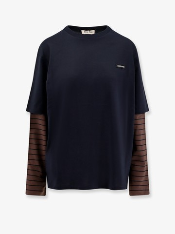 Cotton t-shirt with striped sleeves - MIU MIU - gender_Woman