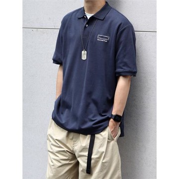 Sigbreak日系春夏Cityboy簡約純色Polo衫寬松刺繡復古短袖男T恤潮