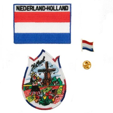 布標徽章布貼 三件組 windmills 鬱金香風車村桑斯安斯地標刺繡+荷蘭國旗刺繡+金屬胸針