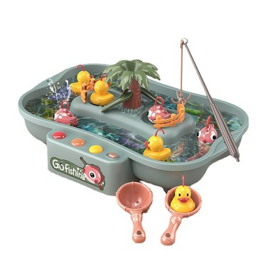 Mesenfants 燈光音樂可加水釣魚盤 循環出水旋轉釣魚機 電動釣魚池戲水玩具