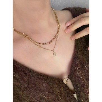 RIRI Shop｜隔日到貨｜可碰水不掉色多層鎖骨鏈 三層項鍊星星四芒星水鑽鋯石吊墜 女生氣質百搭項鍊