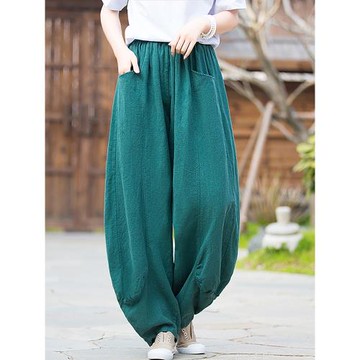 清倉苧麻垂感燈籠褲女春秋寬松老爹褲棉麻褲高腰復古蘿卜褲闊腿褲