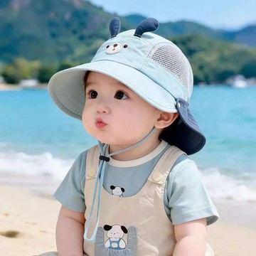 兒童帽子 兒童遮陽帽  寶寶帽春夏季嬰幼兒遮陽漁夫帽大帽檐薄款可拆卸男女童太陽帽