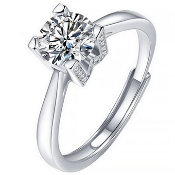 CF Diamond 女戒 莫桑鑽 WH牛頭 D色FL淨度 57切面 歐式禮盒  1克拉  單鑽 銀色