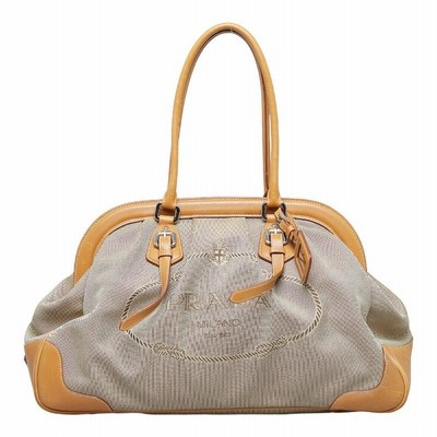 q72【美品】プラダ　ロゴジャガード　がま口　三角ロゴ　キャンバスハンドバッグ. q72【美品】プラダ ロゴジャガード がま口 三角ロゴ キャンバス