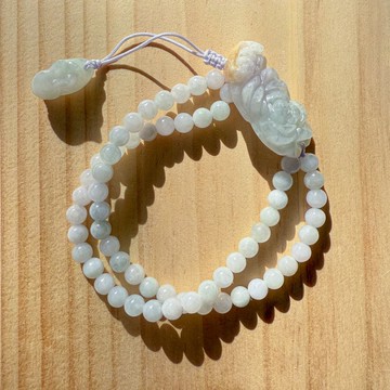 手工翡翠手鍊 - 玫瑰與玉兔半開口手鐲