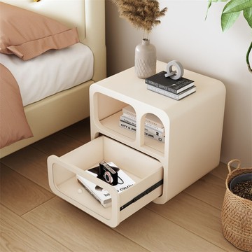 簡約ins藝術洞穴床頭柜北歐風奶油收納置物柜現代設計感白色邊幾