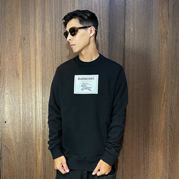 美國百分百【全新真品】Burberry 大學T 休閒 男款 圓領 上衣 長袖 logo 歐洲精品 黑色 CP43