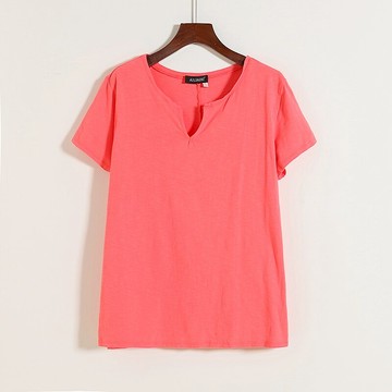 V領棉T恤衫 夏季新款短袖體恤 寬松大版女士套頭打底衫 上衣N/5-3