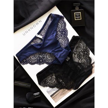 HEARMES 性感無痕內褲透明冰絲誘惑蕾絲女士三角褲頭純棉低腰大碼