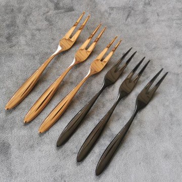 出口德國電鍍PVD黑色玫瑰金色301不銹鋼二齒水果叉甜品叉家用