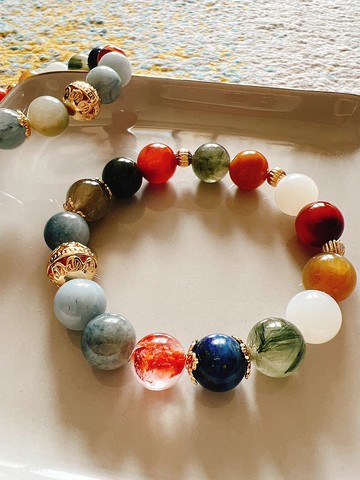 神域BH-678-628-多彩髮晶.藍兔毛.玉化硨磲.紅膠花.青金石