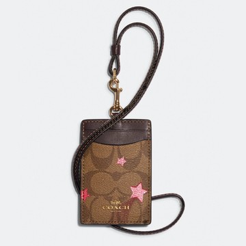 【COACH】撞色印花證件夾-卡其咖啡/星星