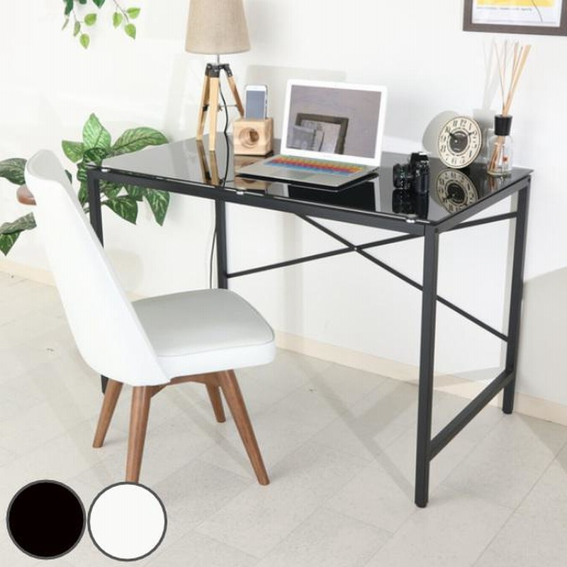 新品・送料無料】ワークデスク ガラストップ 110×45cm ブラック