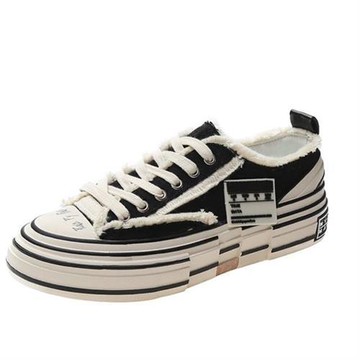 【Taroko】黑白態度系列絨毛帆布休閒鞋(2色可選)