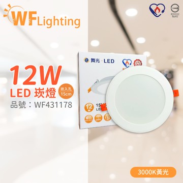 舞光 LED 12W 3000K 黃光 全電壓 15cm 節標標章 索爾平面崁燈_WF431178