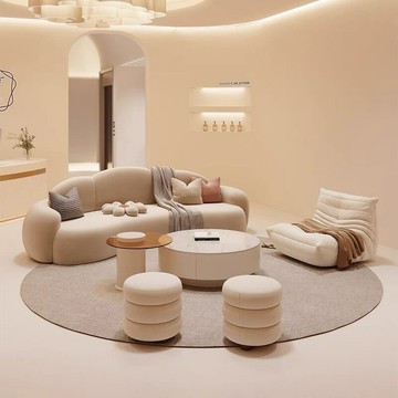 免運/公司貨 沙發 沙發床  弧形沙發奶油風客廳簡約小戶公寓婚紗館美容院休息區接待布藝沙發 可開發票 全館五折 工廠現貨直銷 新品特價 z10301