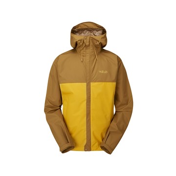 RAB 【英國 】Downpour Eco Jacket 輕量防風防水連帽外套 男款 足跡褐/撒哈拉黃 #QWG82