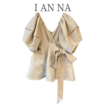 一字肩雪紡法式泡泡袖短款上衣夏季女收腰氣質設計感小眾短袖襯衫