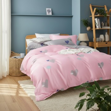 Ishur 伊舒爾 100%天絲兩用被床包組  吉米粉  床包 + 被套 + 枕套 2個  Queen Size(188 x 182cm)
