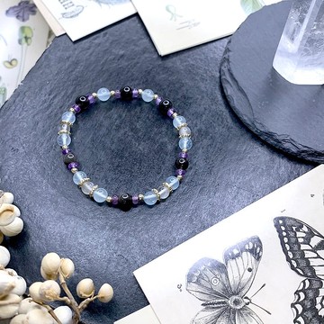 銀月之輝 / 銀曜石 海藍寶 銀月光 紫水晶 水晶手鍊