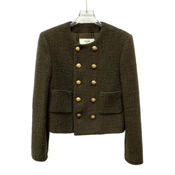 (M) celine質感羊毛雙排扣綠色外套