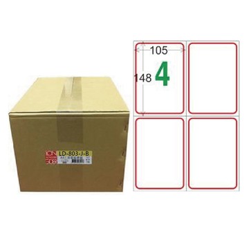 【龍德】LONGDER 三用電腦標籤 A4 4格 105*148mm 紅框 1000張/箱 LD-803-J-B(適用雷射、噴墨、影印)