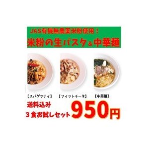 新潟産コシヒカリ　JAS有機無農薬米粉使用　生パスタ＆中華麺　3食セット！代引き不可