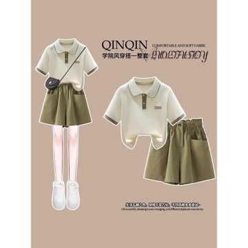 初高中學生夏季2025新款休閑運動套裝少女學院風短袖短褲兩件套