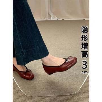 內增高淺口紅色單鞋女鞋2025年春秋新款蝴蝶結法式配裙子氣質瓢鞋