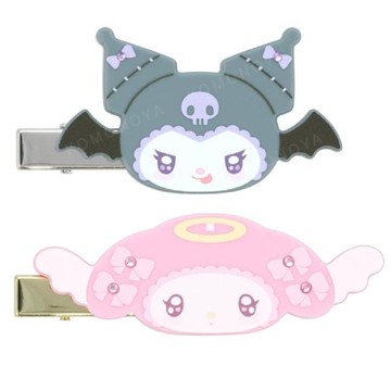 小禮堂 Sanrio 三麗鷗 x 粧美堂 壓克力造型髮夾2入組 (緞帶 天使與惡魔) 美樂蒂 酷洛米